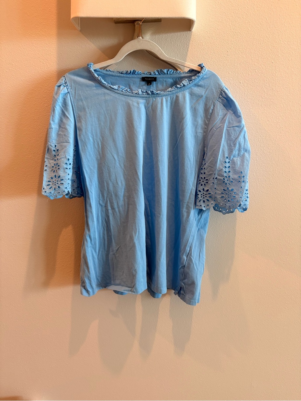 Talbots Light Blue Eyelet Sleeve Short Long Sleeve Top